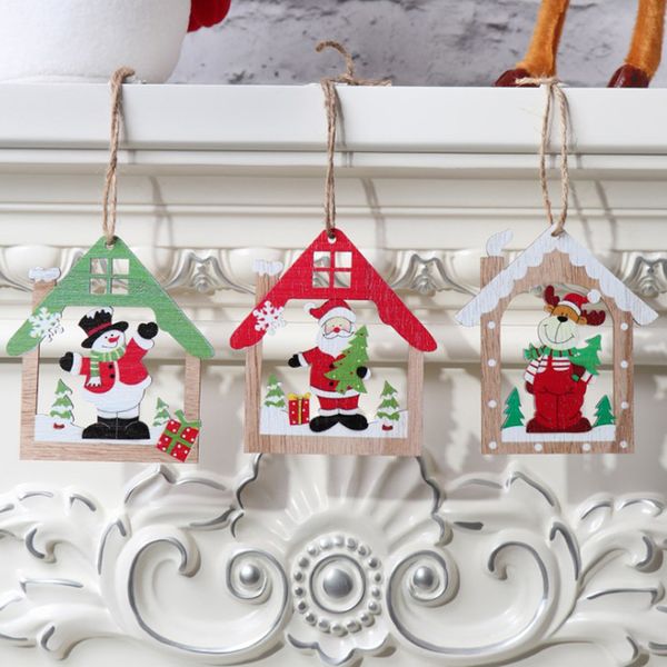 

3 style christmas house wooden pendants ornaments for christmas tree ornament new year decoration party kid toys#25