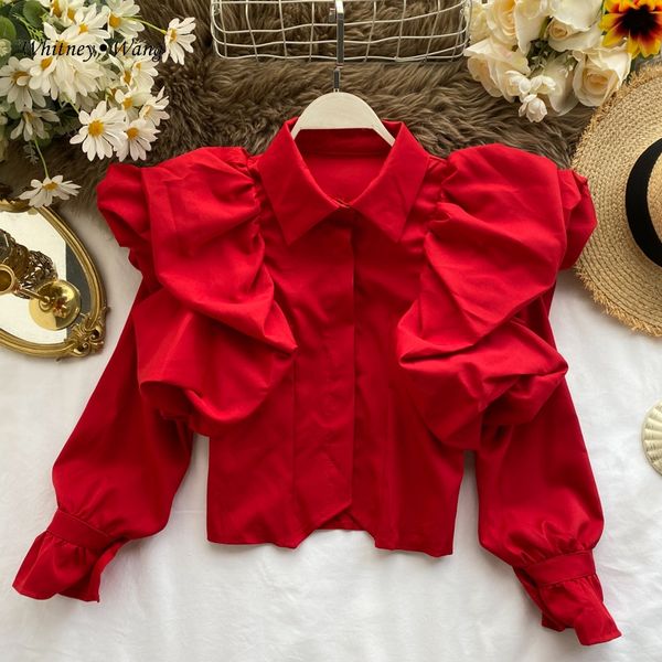 

whitney wang blouses woman 2019 fashion vintage style ruched puff sleeve blouse women blusas shirt, White