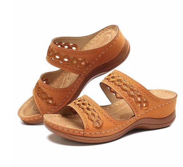 

adisputent summer slippers woman's shoes sandals roman retro casual shoes thick bottom slope with open toe beach sliding, Black