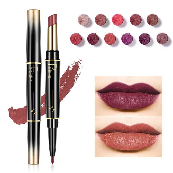 

pudaier 2 in 1 double head lipstick lip liner pencils waterproof long lasting pigments nude color lipliner pen makeup tslm2