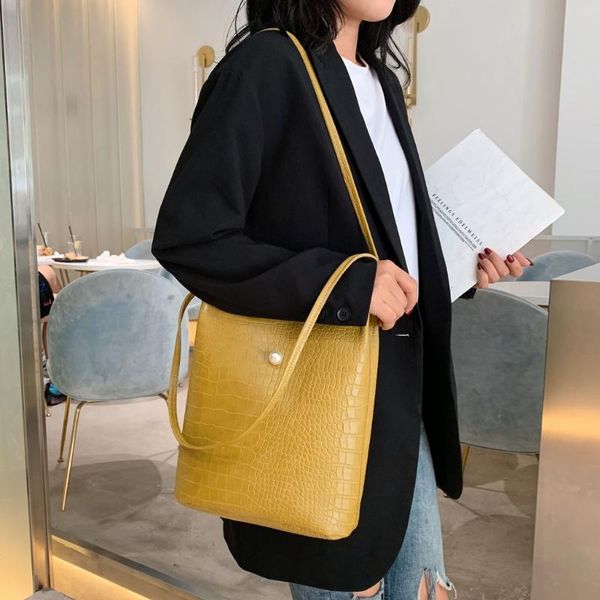 

crocodile pattern tote bag pu leather shoulder bag for women fashion solid color versatile handbag pocket shoulder strap