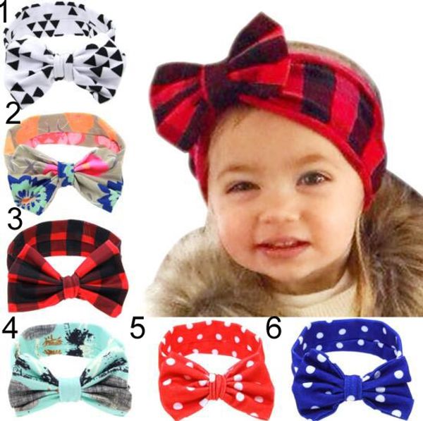 

6 Colors INS Lovely bowknot headbands Polka Dots Plaid Print kids Hair accessories fashion lovely bow kids baby children hairband free ship