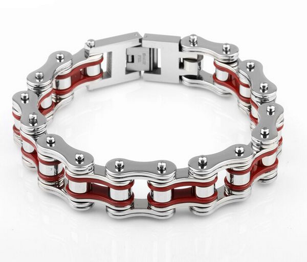 

16mm heavy boys red stainless steel bike bracelet silver bicycle biker motor bicycle chain men punk bracelets bangle jewelry, Black