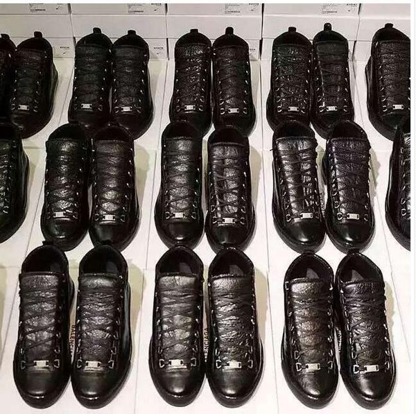 

men classic genuine leather women arena brand flats sneakers male high shoes fashion casual lace up shoes size 38-46 m189602, Black