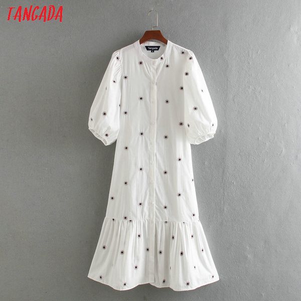 

casual dresses tangada fashion women embroidery cotton dress 2021 arrival long sleeve ladies white midi vestidos ce205, Black;gray
