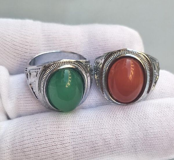 

men's and women's rings inlaid chalcedony agate ring simple retro, Silver