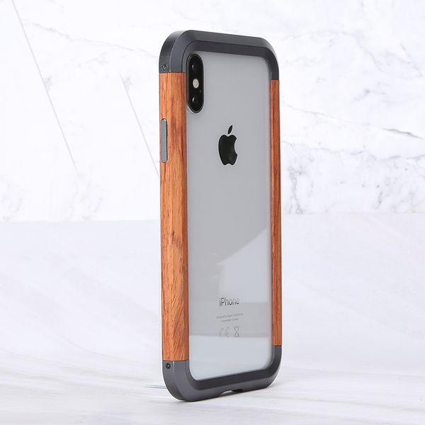 

r-just aluminum metal wood bumper case for iphone xs max x case cover slim natural wood armor phone protective case capa