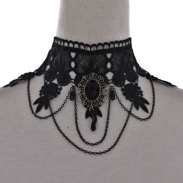 

мода женщины готические ювелирные изделия черное кружево короткое колье воротник заявление ожерелье, Golden;silver