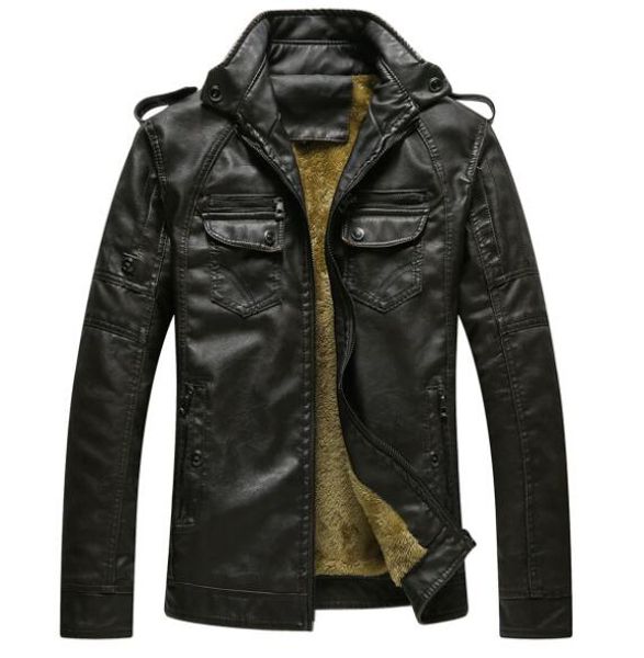 

men's leather jacket european and american men's plus velvet warm leather jacket washed mens designer leather jackets, Black