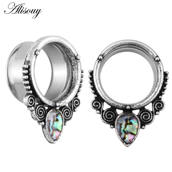 

alisouy new earrings body jewelry piercing steel ear gauges expander plugs and tunnels with shell logo design 2pcs lot selling, Slivery;golden