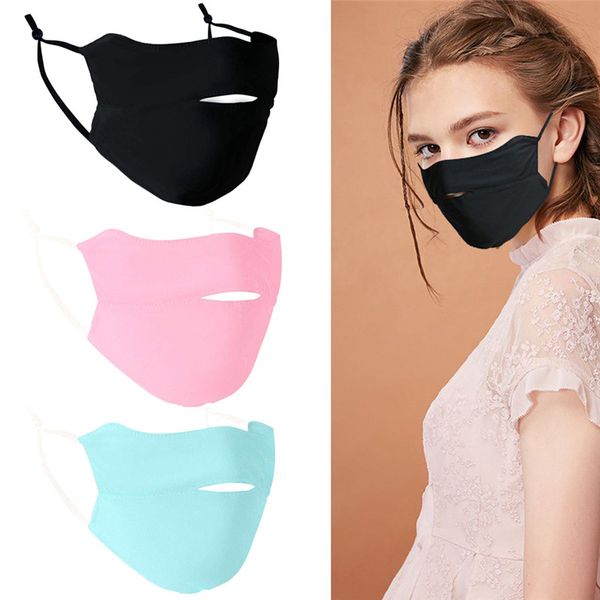 

sunscreen silk ice face mouth mask for sun uv protection washable breathable anti dust fit running riding mtb, Black