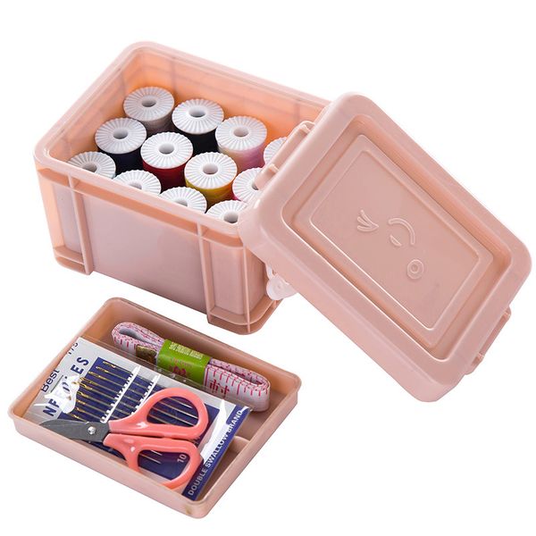

15pcs/set mini travel plastic sewing kit tool with storage box crochet full set needle measure tape scissor sewing kit, Black