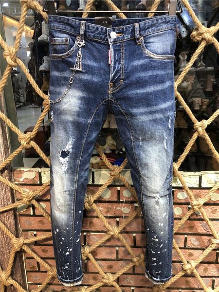 

novel teez ss20 d2 brand designer men denim biker jeans embroidery pants fashion holes trousers italy size 44-54 a211 #01, Blue