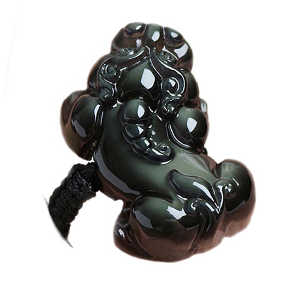 

natural obsidian pixiu leather mound ring men's and women's ring, Silver