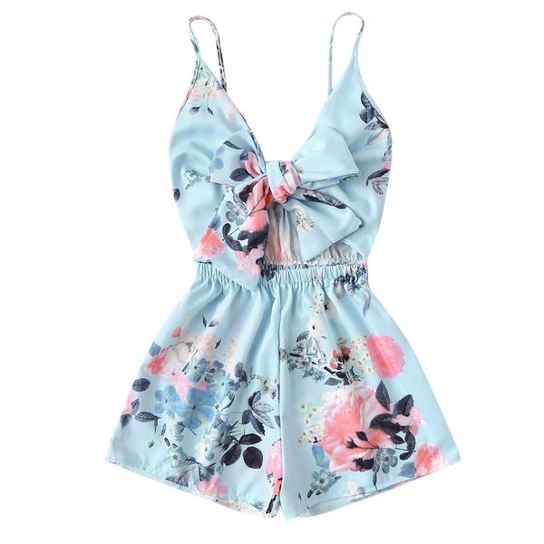 

playsuit women's v-neck casual sleeveless tie front floral print cami jumpsuit romper women 2019, Black;white