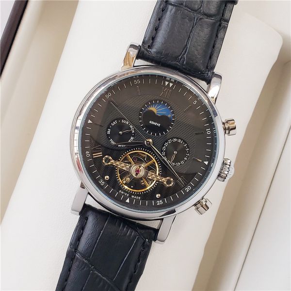 

designer fashion swiss watch leather tourbillon watch automatic men wristwatch street mechanical steel watches relogio masculino clock zx, Slivery;brown