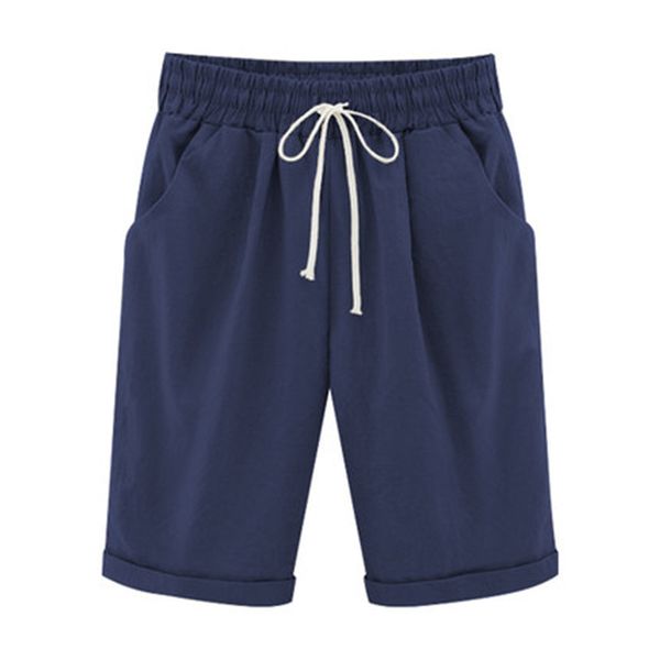 

summer 2019 linen cotton woman shorts large size lady casual short trousers solid color khaki black red blue pink -5xl 6xl, White;black