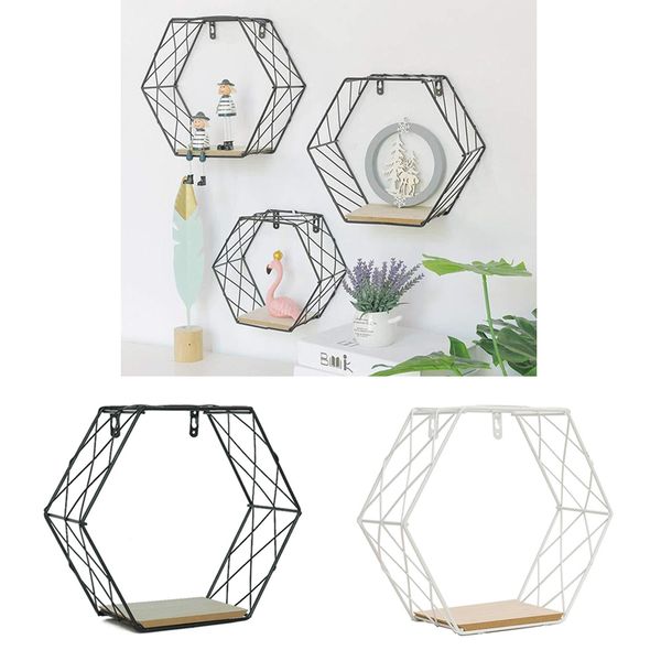 

nordic style metal decorative shelf hexagon storage holder rack shelves hanging home wall decoration potted ornament