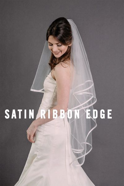 

new fashional white ivory champagne red black purple pink wedding veils two-layer ribbon edge hip length bridal veils