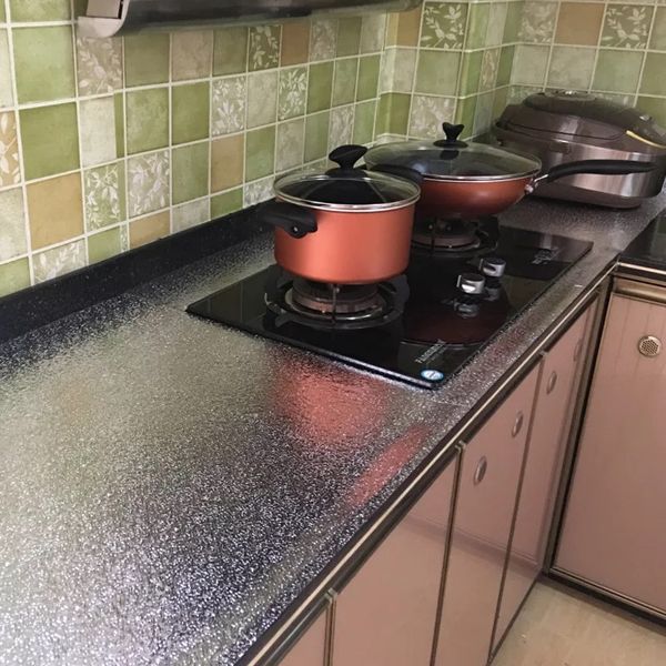 

kitchen oil proof waterproof sticker aluminum foil kitchen stove cabinet drawer orange peel grain self adhesive wallpaper