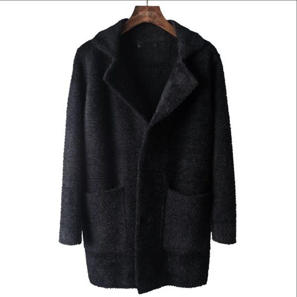 

l-3xl winter wind suit collar faux mink cashmere velvet thickening overcoat men's jacket high-grade fabric long coats, Tan;black