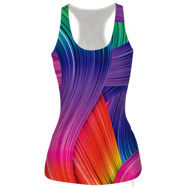 

rainbow printed sleeveless yoga shirt fitness workout t-shirt female running vest tanks for gym sports women, Black;blue