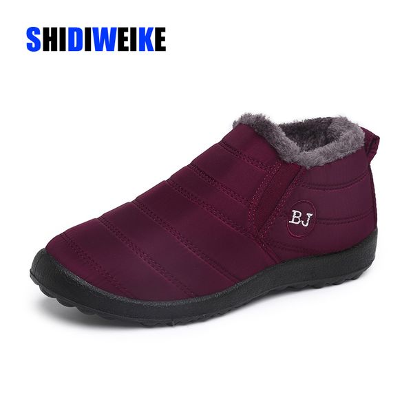 

2019 new waterproof women winter shoes snow boots warm fur inside antiskid bottom keep warm mother casual boots, Black