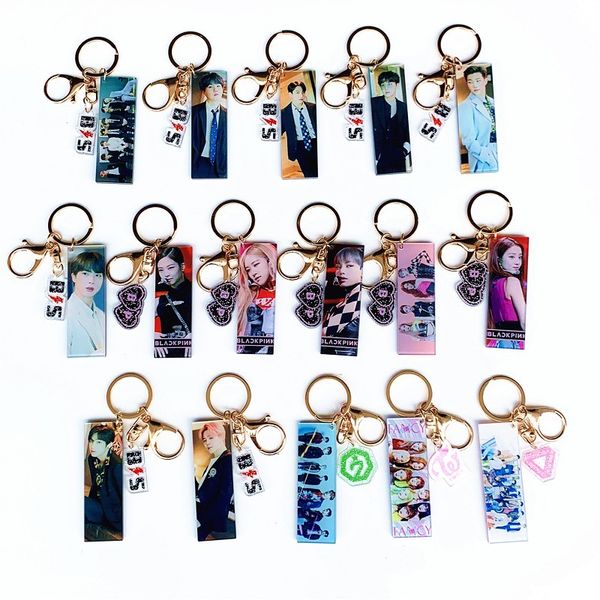 

kpop bangtan blackpink got7 twice seventeen keychain glitter two sides acrylic keyring accessories jewelry gift for women fans, Silver