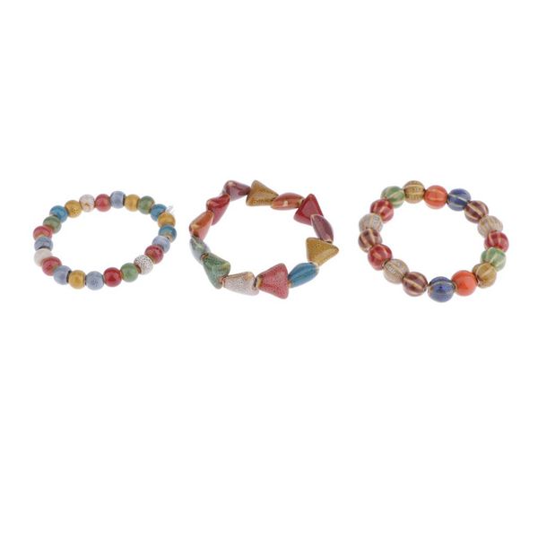 

3 sets fashion women boho ceramic charms beads bracelet jewelry, Golden;silver