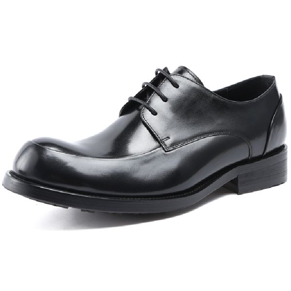 

black round toe mens dress shoes genuine leather business shoes male wedding