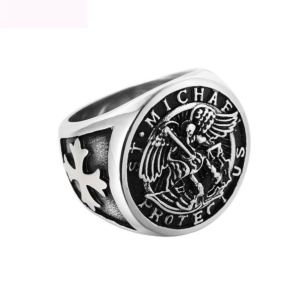 

роскошный угол ювелирные изделия кольца 316l титана стали литья кольцо марс jewel кольцо христианский стиль для мужчин подарки бесплатная до, Silver