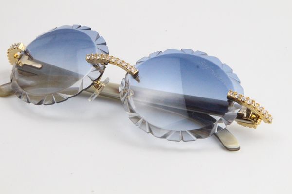 

Большие камни Rimless Белых Подлинные Horn Glasses 3524012 негабаритной Рулонные Солнцезащитных очков украсили из градиентных линз Уникальные Крупногабаритных форм очков