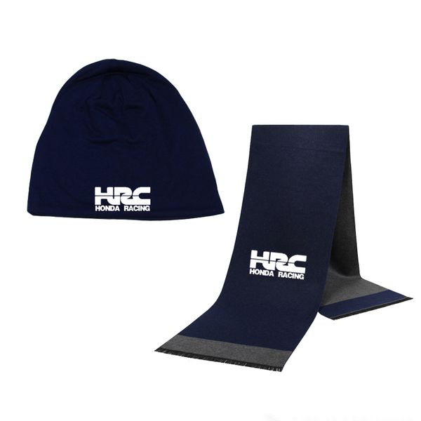 

winter beanie hat hrc race motorcycle men hat scarf solid color warm cotton scarf set male sports set 2pcs, Blue;gray