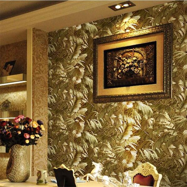 

wallpapers european bright gold metal reflective plant wallpaper living room tv bedside background foil ktv