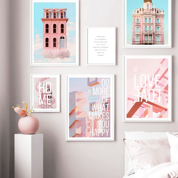 

pink sky house cloud quotes wall art canvas painting nordic posters and prints abstract wall pictures for living room home decor