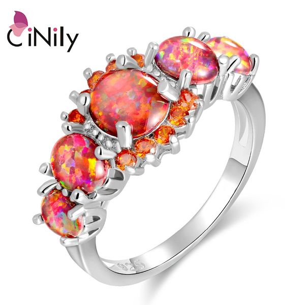 

cinily lavish orange fire opal stone rings silver plated round garnet finger ring bohemia boho spring jewelry gift woman female