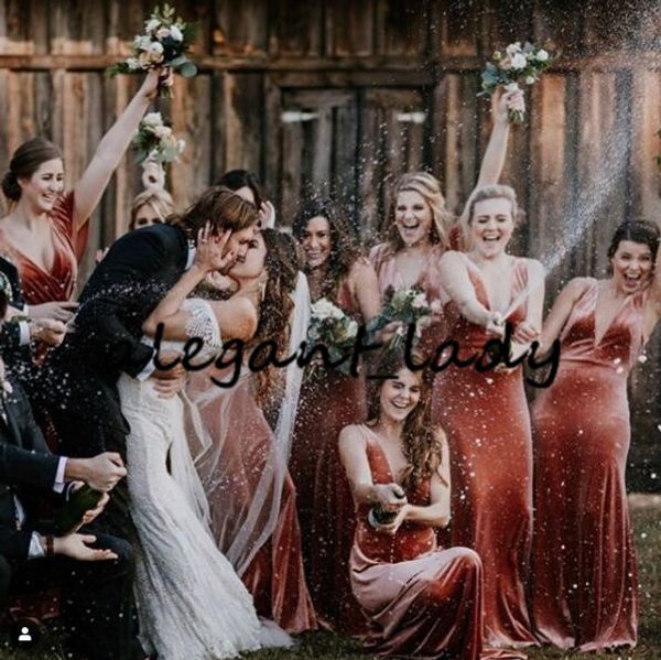

maroon velvet bohemian bridesmaid dresses 2020 v-neck backless outdoor coountryland junior maid of honor wedding party dress, White;pink