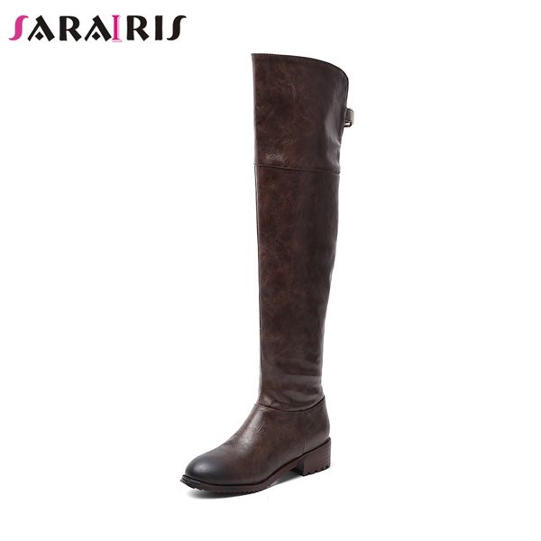 

sarairis new plus size 34-48 winter warm fur over the knee boots women 2019 thigh high boots casual retro shoes woman, Black