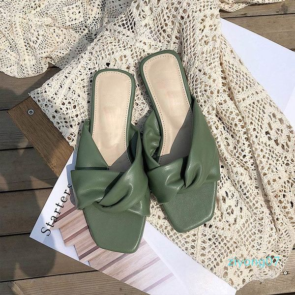 

monmoira vintage square toe bowtie flat sandals women open toe solid slipper sandals women summer beach women shoes swc0466 z07, Black