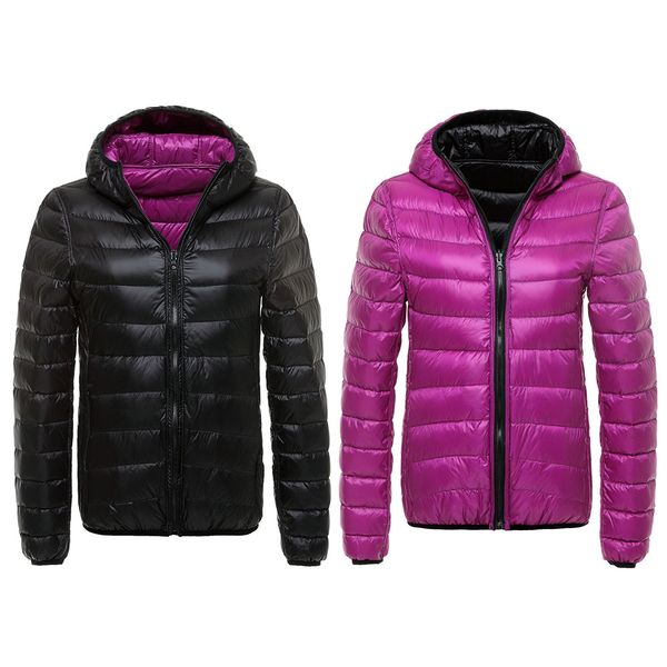 

winter women jackets ultra light down jacket women hooded outwear down coat jackets for two side female slim warm jacket, Black;brown