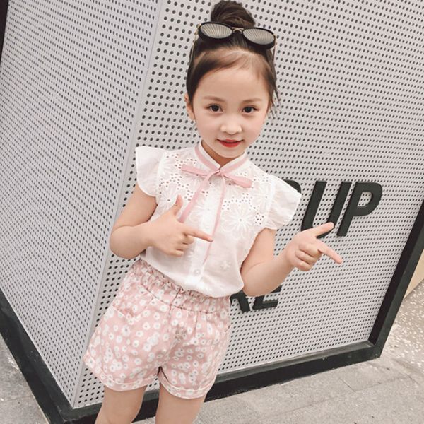 

toddler kids baby girl outfits clothes t-shirt +flower shorts pants 2pcs set 2019 new drop shipping, White