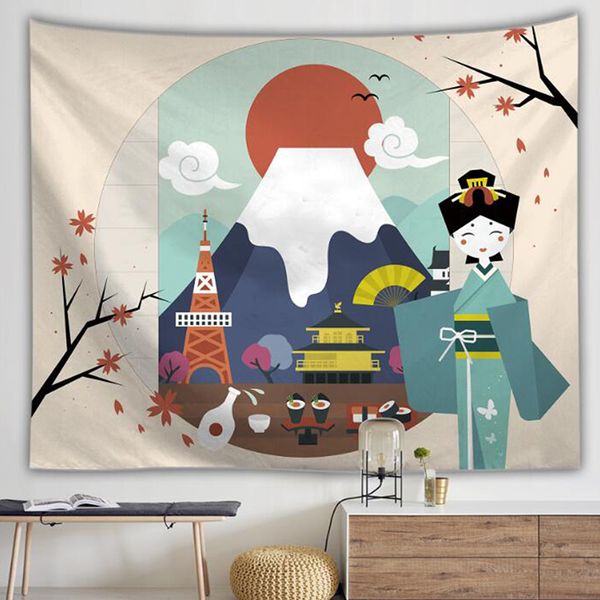 

home decoration tapestry japanese landscape architecture digital printing characteristic tapestry tablecloth beach towel