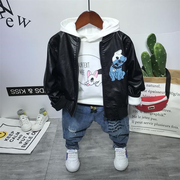 

kids tracksuit spring autumn cartoon printed leather casual sweatshirt jeans 3pcs 2 3 4 5 6 years toddler suit for boy sets new, White