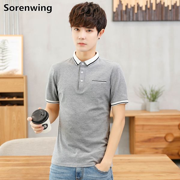 

short sleeve men's shirt turn-down collar male polos wear cotton shirt men 2020 business office dress cotton mens, White;black