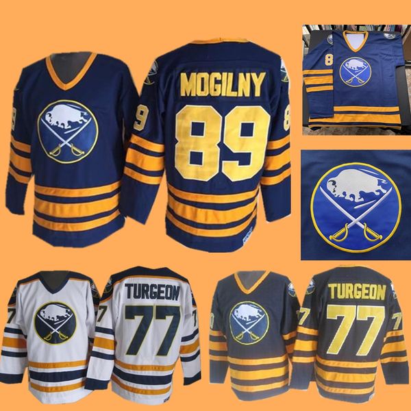 

Pierre Turgeon Alexander Mogilny Jersey Ice Hockey Buffalo Sabres NEW York Islanders Jerseys CCM Vintage White Navy Home Away