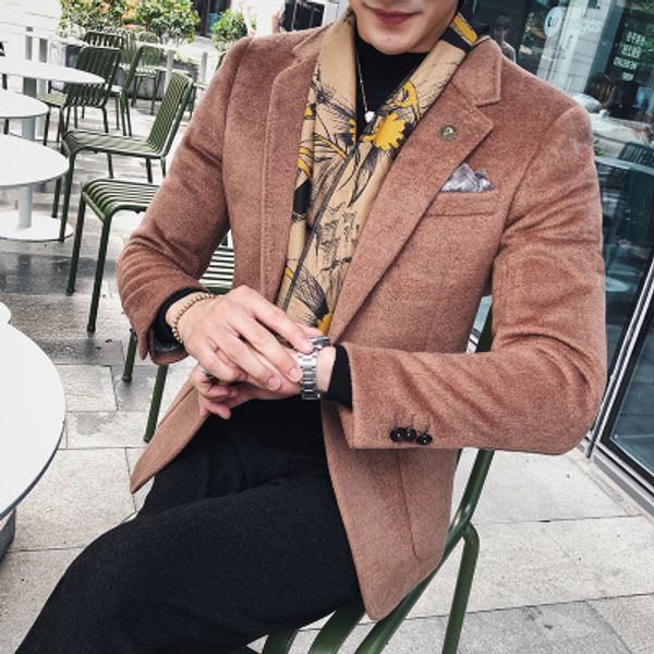 

2018 winter new wool coat male korean version of the slim casual thick suit jacket shirt men's wool coat tide, White;black