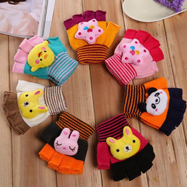 

christmas children fingerless gloves 3d animal printed kids knitted candy color gloves boy girl student winter warm gloves wy204q-2, White