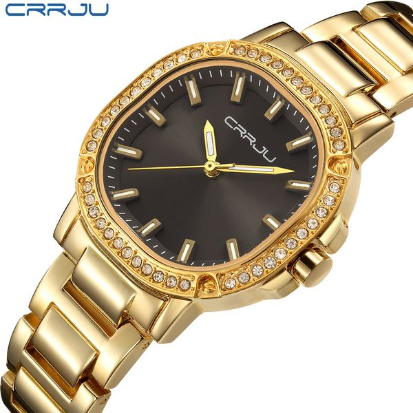 

crrju women watch luxury brand fashion casual ladies gold watch quartz simple clock relogio feminino reloj mujer montre femme, Slivery;brown