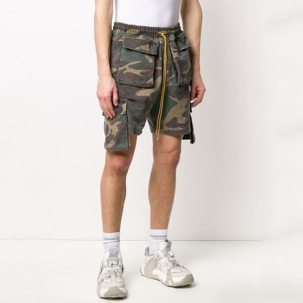 

20ss camo vintage drawstring short pants washed tooling elastic waist shorts sport fitness casual high street outdoor short pants hfymkz207, Black