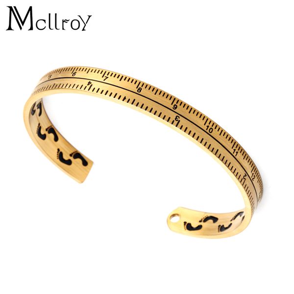 

mcllroy black footprint men's vintage silver dial design retro cuff bangle titanium steel ruler men bracelet erkek bileklik
